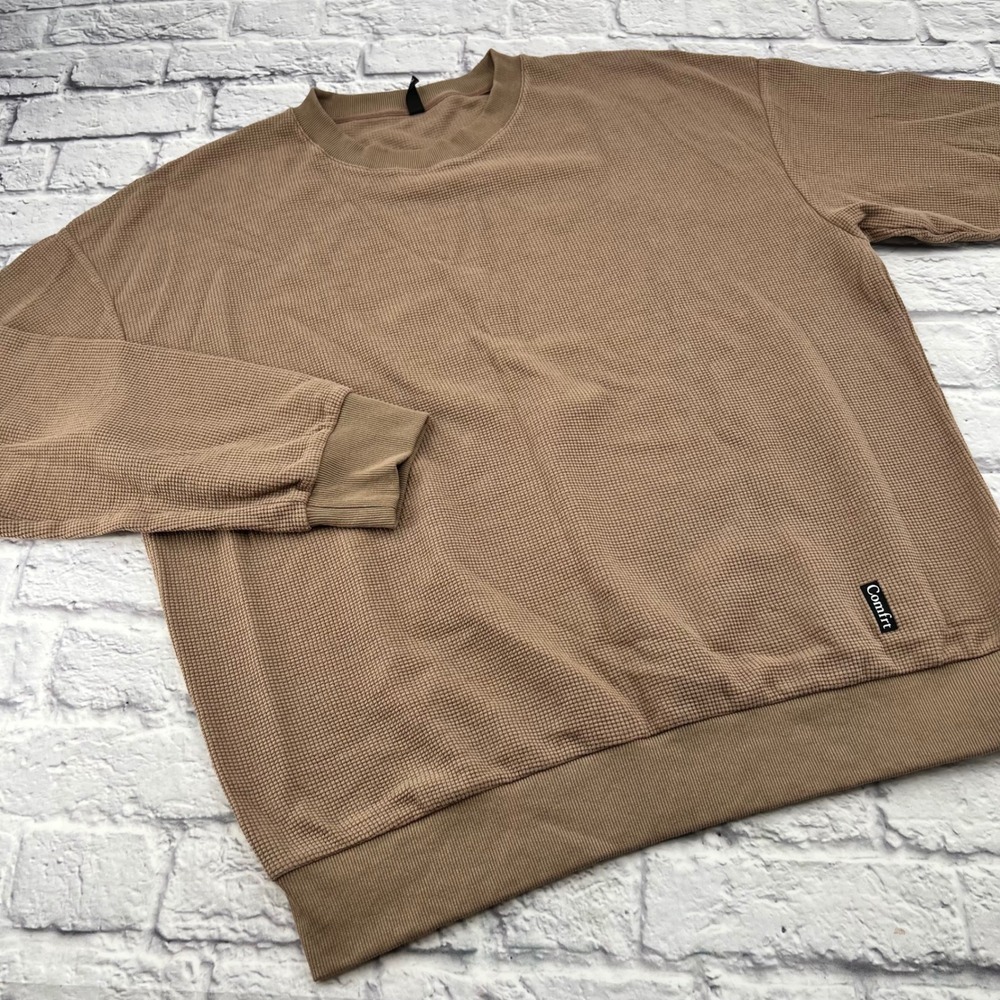 Comfrt Mens Crewneck Thermal Shirt Long Sleeve Beige Waffle Knit 2XL KS-E28